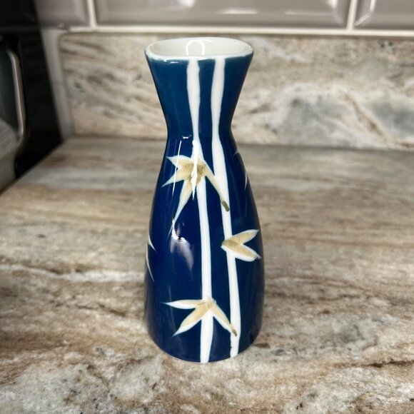 Vintage Takahashi San Francisco Japanese sake flask Vase cobalt blue white - Picture 4 of 7